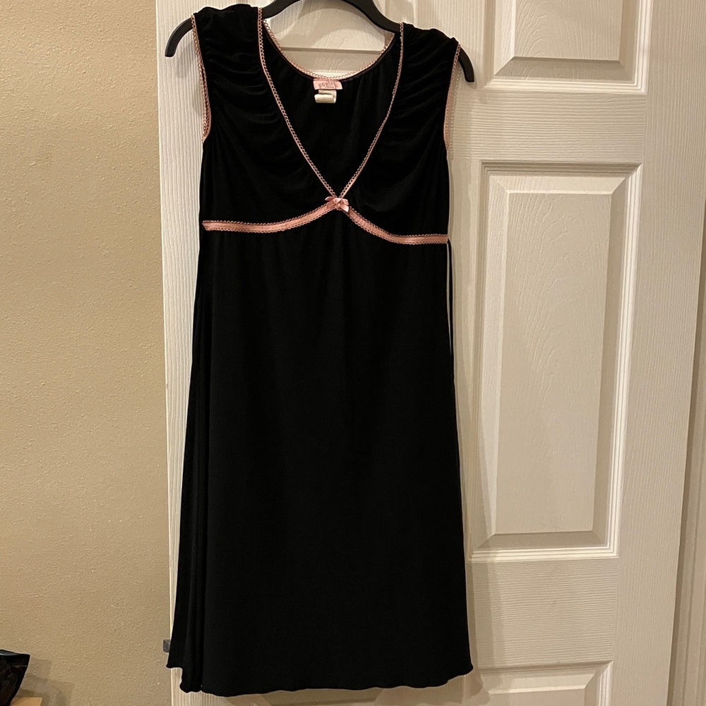 Black Chemise with Pink Trim - Feminine V-Neck Sleep Dress